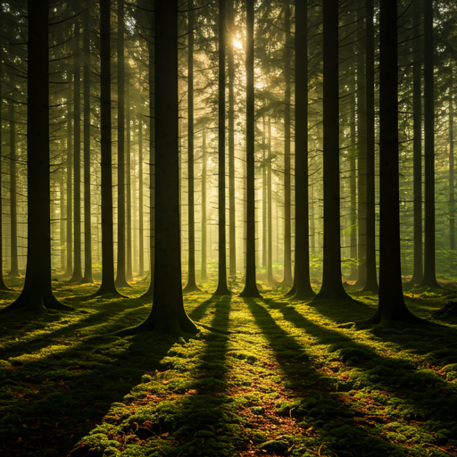 Rayons de soleil traversant la forêt